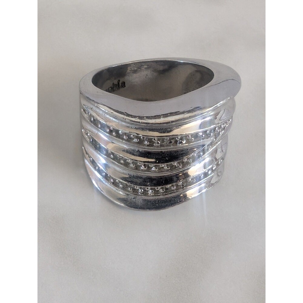 Lia Sophia Revved Up Silver‎ Tone Multi Band Ring Crystal Accents Statement Bold